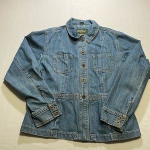 Eddie Bauer Women’s Size L Denim Blue Jean Button Down Jacket. Pre-Owned.